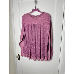 LOGO Shirt Women's Plus 4X Purple Long Sleeve Ruffle Boho Chic Crochet Flowy